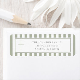 Elegant Sage Green Religious Cross Address Etiket