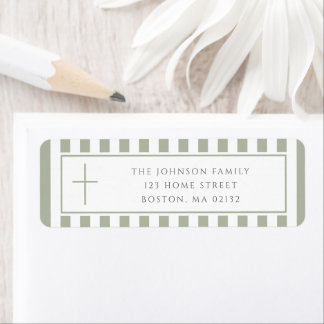 Elegant Sage Green Religious Cross Address Etiket