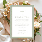 Elegant Sage Green Religious Cross Baptism Bedankkaart