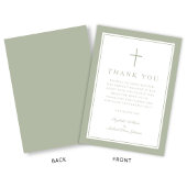 Elegant Sage Green Religious Cross Baptism Bedankkaart