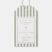 Elegant Sage Green Religious Cross Baptism Cadeaulabel (Voorkant)