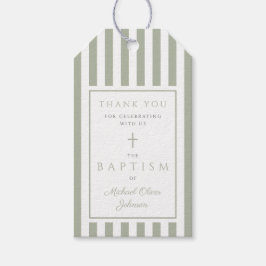 Elegant Sage Green Religious Cross Baptism Cadeaulabel