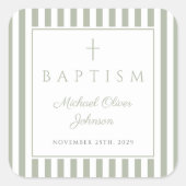 Elegant Sage Green Religious Cross Baptism Vierkante Sticker (Voorkant)