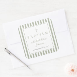 Elegant Sage Green Religious Cross Baptism Vierkante Sticker