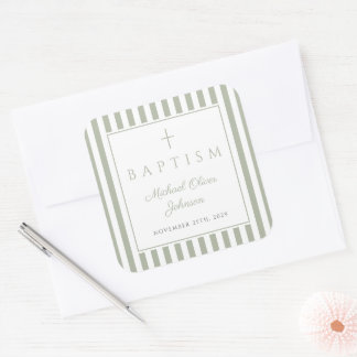Elegant Sage Green Religious Cross Baptism Vierkante Sticker