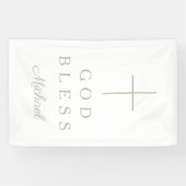Elegant Sage Green Religious Cross Boy God Bless Spandoek (Horizontaal)