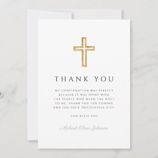 Elegant Sage Green Religious Cross Confirmation Bedankkaart (Voorkant)