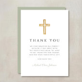 Elegant Sage Green Religious Cross Confirmation Bedankkaart