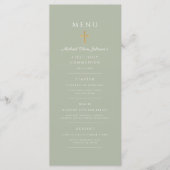 Elegant Sage Green Religious Cross First Communion Menu (Voorkant)