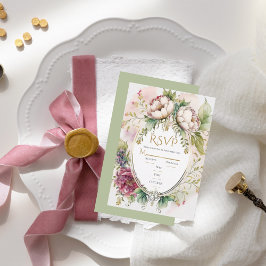 Elegant Sage Green Romantic Rustic Wedding RSVP Kaartje