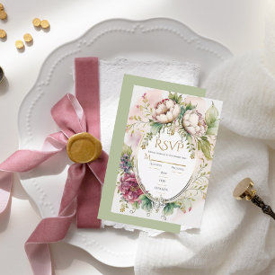 Elegant Sage Green Romantic Rustic Wedding RSVP Kaartje