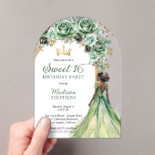 Elegant Sage Green Roos Bloemrijk Sweet 16 Party Acryl Uitnodigingen (Insitu (Draagbaar))