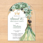 Elegant Sage Green Roos Bloemrijk Sweet 16 Party Acryl Uitnodigingen (Voorkant)