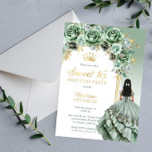 Elegant Sage Green Roos Bloemrijk Sweet 16 Party Folie Uitnodiging