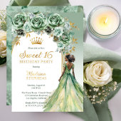 Elegant Sage Green Roos Bloemrijk Sweet 16 Party Folie Uitnodiging