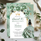 Elegant Sage Green Roos Bloemrijk Sweet 16 Party Kaart