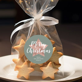 Elegant Sage Green Roos Gold Star Kerst Ronde Sticker