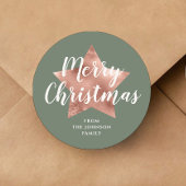 Elegant Sage Green Roos Gold Star Kerst Ronde Sticker