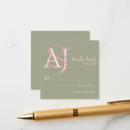 Elegant Sage Green & Rose Pink Wedding Response Informatiekaartje