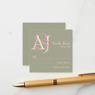 Elegant Sage Green & Rose Pink Wedding Response Informatiekaartje