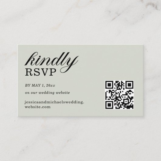 Elegant Sage Green RSVP Website QR Code Informatiekaartje (Voorkant)