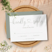 Elegant Sage Green Script Heart Kindly Reply