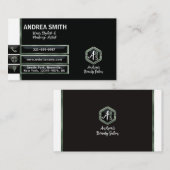 Elegant Sage Green Script Modern Minimal Metallic Visitekaartje (Voorkant / Achterkant)