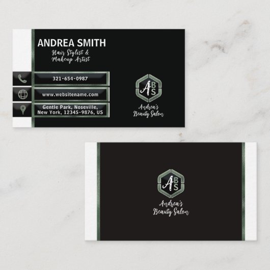 Elegant Sage Green Script Modern Minimal Metallic Visitekaartje (Voorkant / Achterkant)