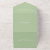 Elegant Sage Green Script Monogram Weddenschap All In One Uitnodiging (Buitenkant)