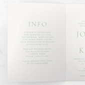 Elegant Sage Green Script Monogram Weddenschap Drieluik Uitnodiging (Binnenzijde eerst)