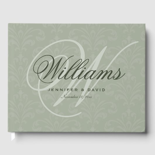 Elegant Sage Green Script Monogram Weddenschap Gastenboek (Voorkant)