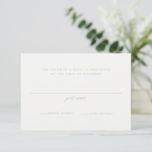 Elegant Sage Green Script Monogram Weddenschap RSVP Kaartje (Staand voorkant)