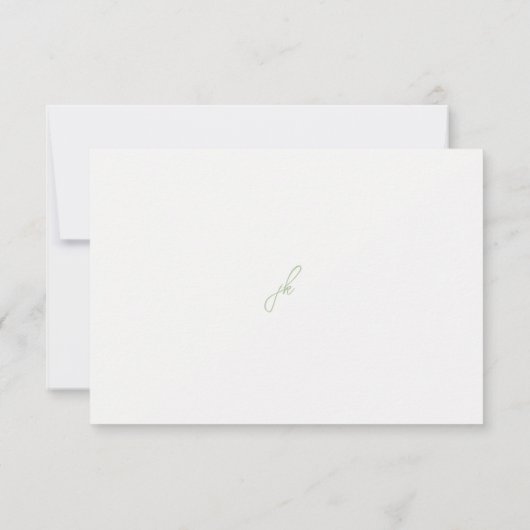Elegant Sage Green Script Monogram Weddenschap RSVP Kaartje (Achterkant)