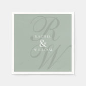 Elegant Sage Green Script Monogram Weddenschap Servet (Voorkant)