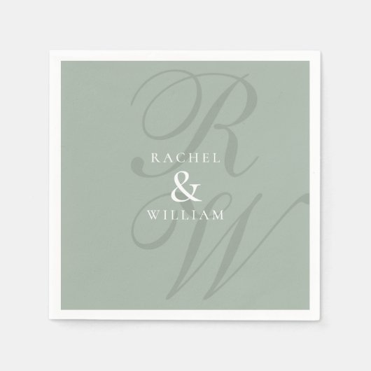 Elegant Sage Green Script Monogram Weddenschap Servet (Voorkant)