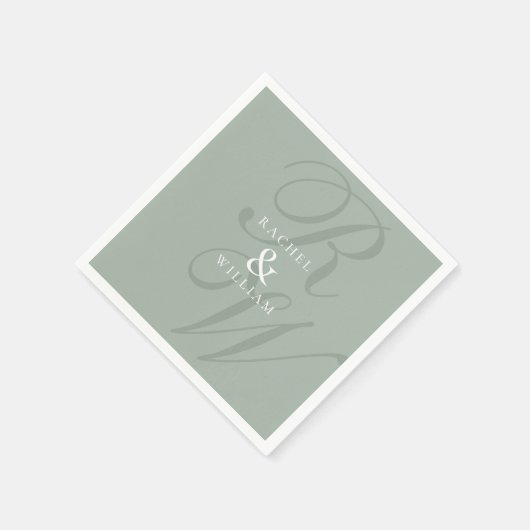 Elegant Sage Green Script Monogram Weddenschap Servet (Hoek)
