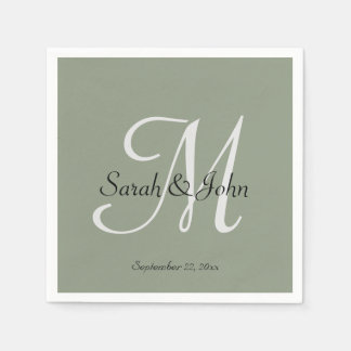 Elegant Sage Green Script Name Monogram Wedding  Servet