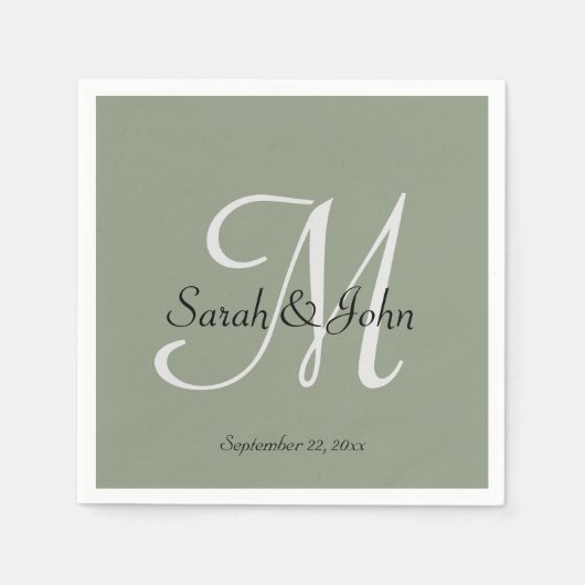 Elegant Sage Green Script Name Monogram Wedding  Servet (Voorkant)