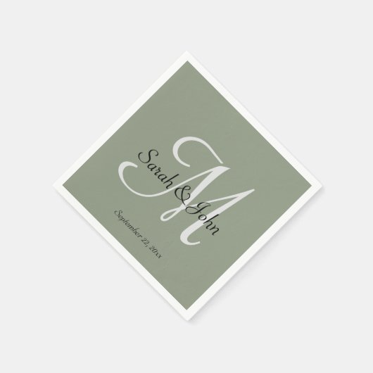 Elegant Sage Green Script Name Monogram Wedding  Servet (Hoek)