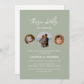 Elegant Sage Green Script Photo Engagement Party Kaart (Voorkant / Achterkant)