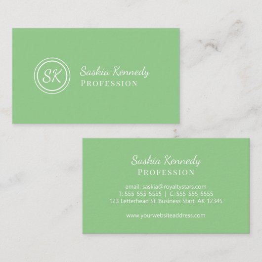 Elegant Sage Green Script Professional Monogram Visitekaartje (Voorkant / Achterkant)