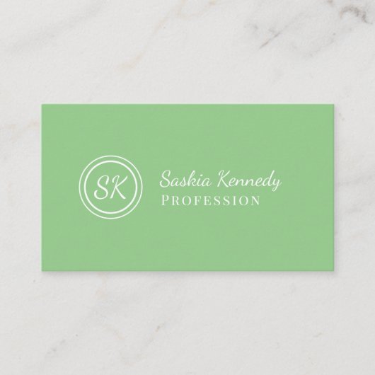 Elegant Sage Green Script Professional Monogram Visitekaartje (Voorkant)