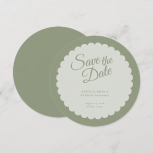 Elegant Sage Green Script Scallop Weddenschap Save The Date