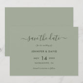 Elegant Sage Green Script Wedding Save The Date (Voorkant / Achterkant)
