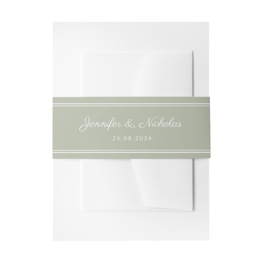 Elegant Sage Green Script Wedding Uitnodigingen Wikkel (Voorkant Voorbeeld)