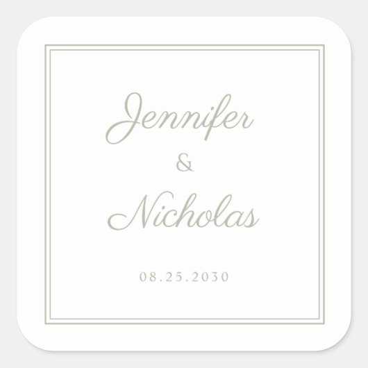 Elegant Sage Green Script Wedding Vierkante Sticker (Voorkant)