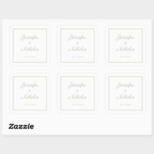 Elegant Sage Green Script Wedding Vierkante Sticker (Vel)