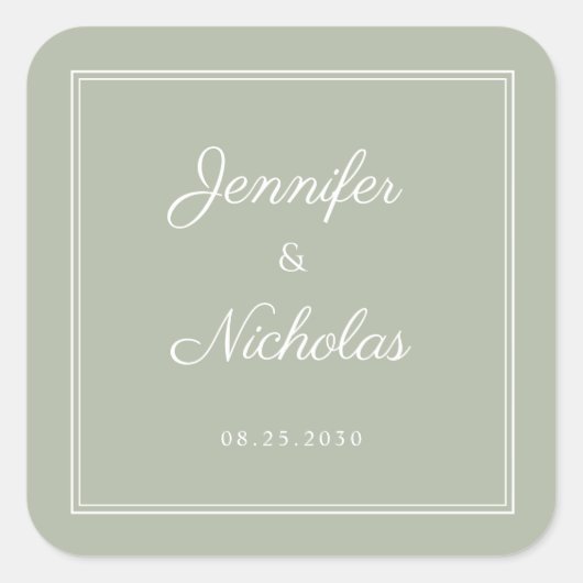Elegant Sage Green Script Wedding Vierkante Sticker (Voorkant)
