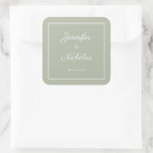Elegant Sage Green Script Wedding Vierkante Sticker (Tas)