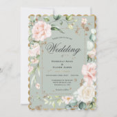Elegant Sage Green Shimmer Gold Wedding Invitation Kaart (Voorkant)
